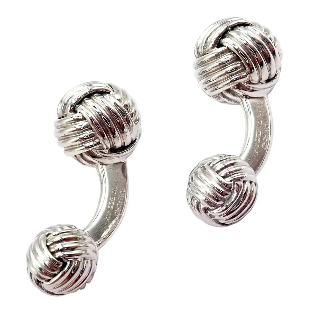 Authentic Tom Ford 18k White Gold Signature Classic Rope Knot Cufflinks